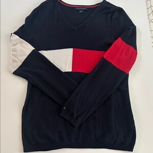 Men's Navy Sweater with Red and White Accents